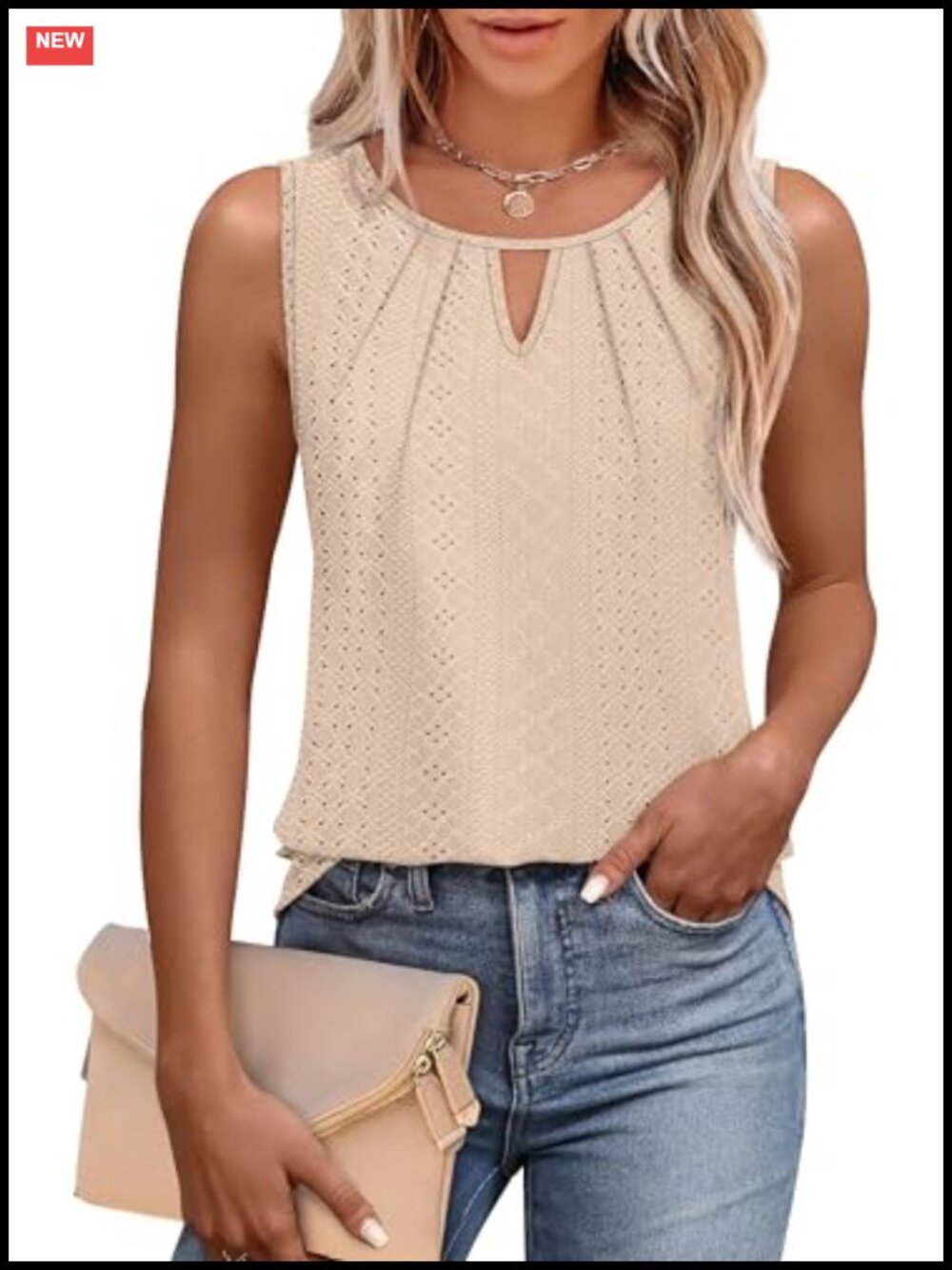 Womens Tank Top Sleeveless Keyhole Neck Loose Fit Tunic Summer Casual